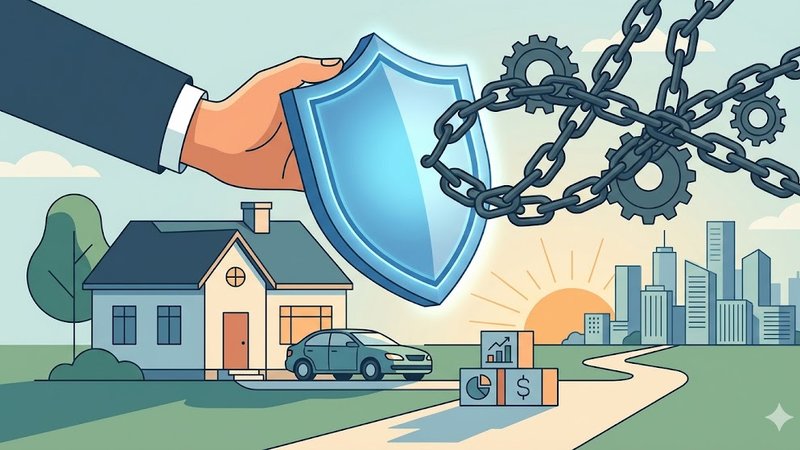 Схематичное изображение, иллюстрирующее реструктуризацию долга и защиту имущества через банкротство.