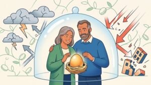Иллюстрация к статье о защите пенсии при банкротстве: руки, оберегающие пенсионные накопления