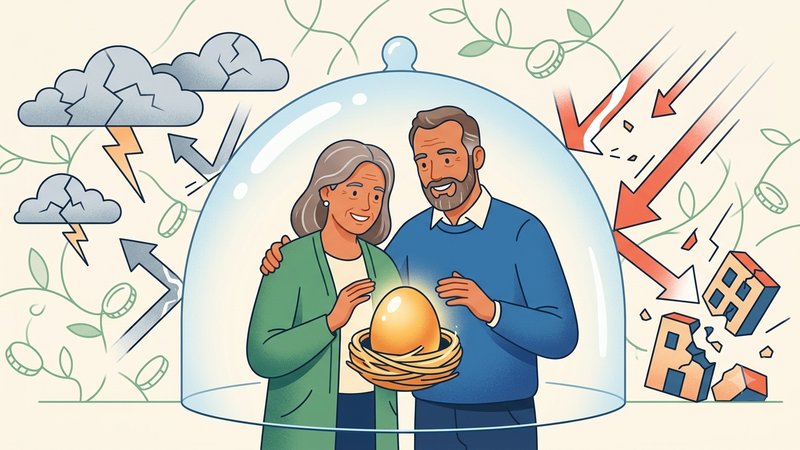 Иллюстрация к статье о защите пенсии при банкротстве: руки, оберегающие пенсионные накопления